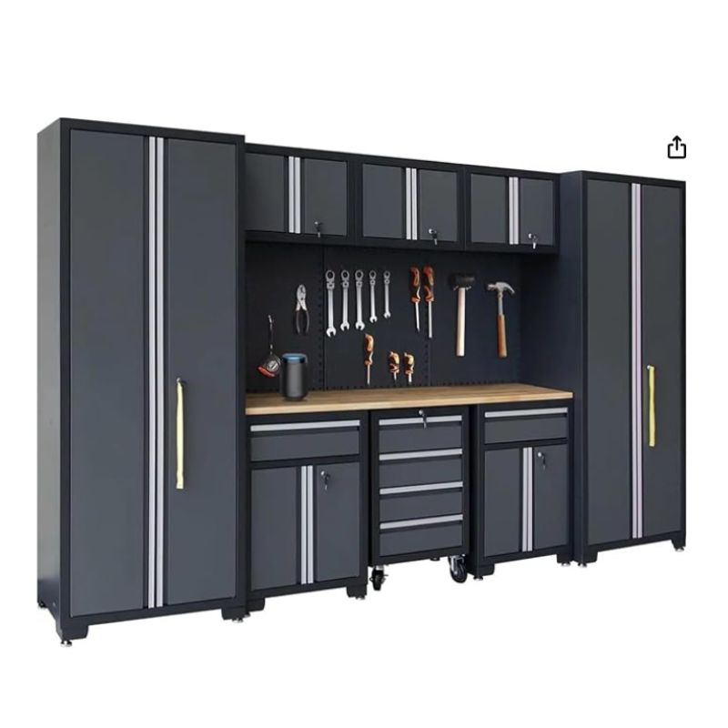 Garage Storage Cabinet System 9-Pcs Workshop Set Garage Cabinets and Storage System with Steel Cabinet Drawers(W Pegboard Black)
